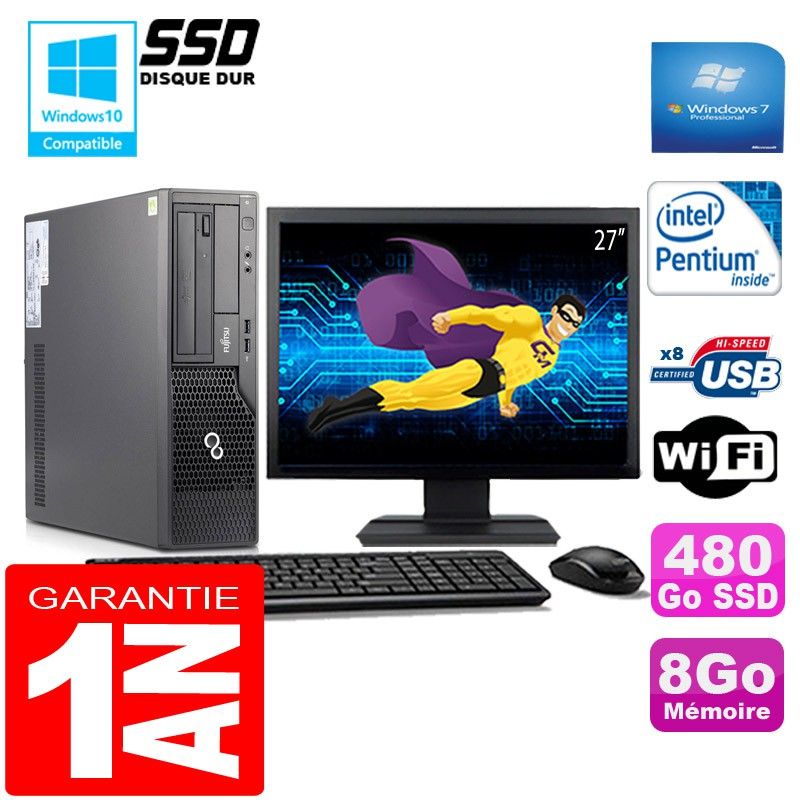 Fujitsu Esprimo E500 E85+ SFF Desktop Computer - 8GB RAM, 480GB SSD, Intel G640, Windows 7 Pro