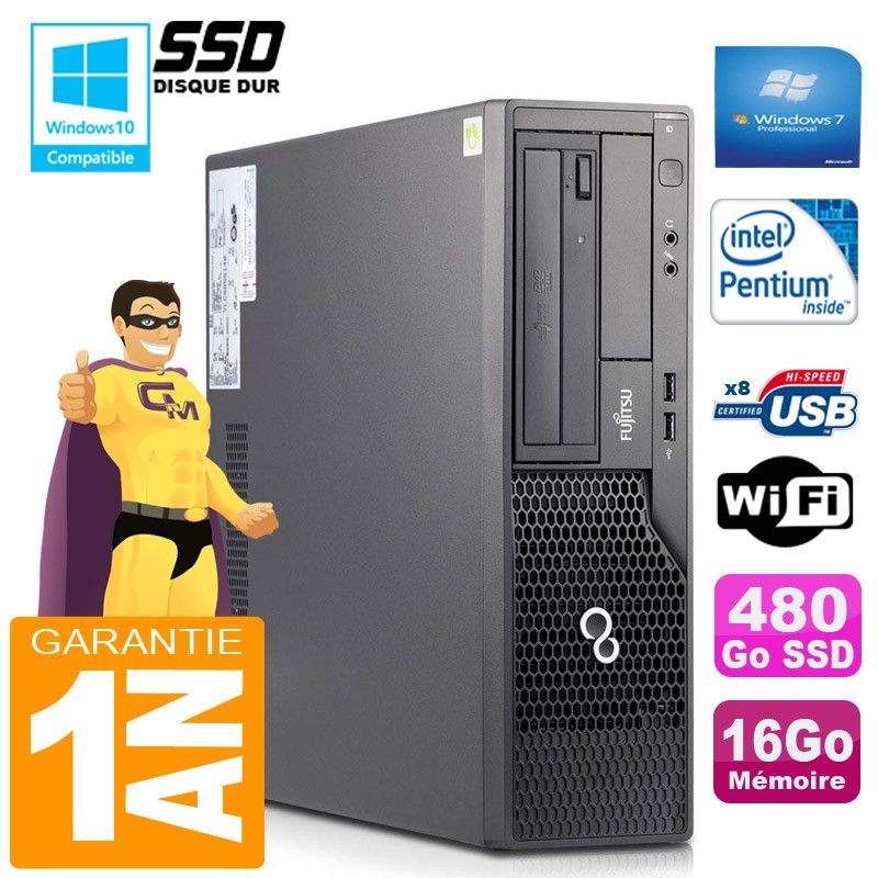 Fujitsu Esprimo E500 E85+ SFF Desktop PC - Intel G640, 16GB RAM, 480GB SSD, WiFi, Windows 7 Pro