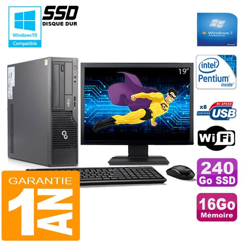 Fujitsu Esprimo E500 E85+ SFF Computer - 16GB RAM, 240GB SSD, Intel G640, Windows 7 Pro