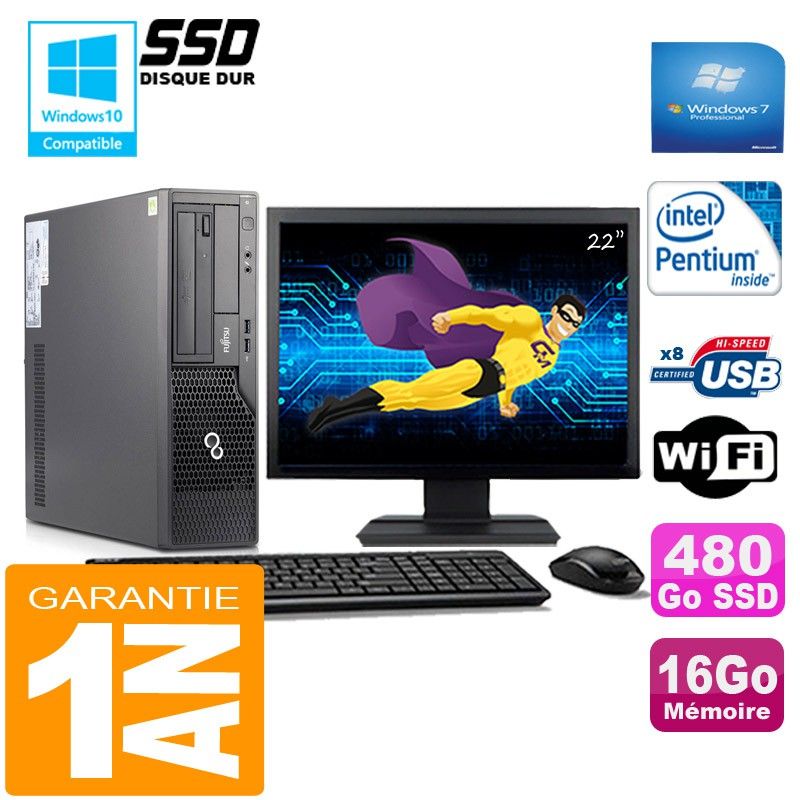 Computadora Fujitsu Esprimo E500 E85+ SFF - 16GB de RAM, 480GB SSD, Procesador Intel G640 2.8GHz, Windows 7 Pro