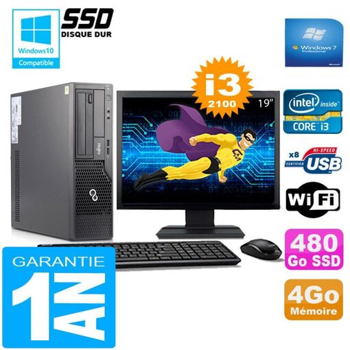 PC Fujitsu Esprimo E500 E85+ SFF - Procesador Intel Core i3-2100, 4GB de RAM, 480GB SSD, WiFi, Windows 7 Pro
