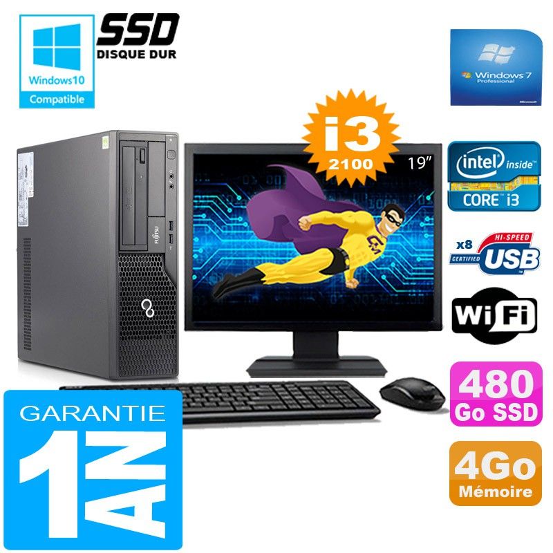 Fujitsu Esprimo E500 E85+ SFF PC - Intel Core i3-2100, 4GB RAM, 480GB SSD, WiFi, Windows 7 Pro