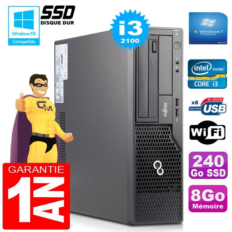 Fujitsu Esprimo E500 E85+ SFF Core i3-2100 8GB RAM 240GB SSD WiFi Windows 7