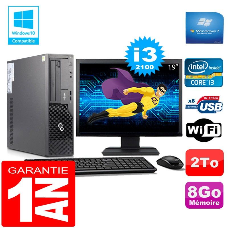 Fujitsu Esprimo E500 E85+ SFF Core i3-2100 8GB 2TB WiFi Windows 7 Pro 19" Screen