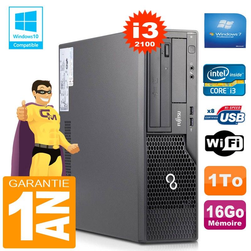 Fujitsu Esprimo E500 E85+ SFF Core i3-2100 16GB RAM 1TB WiFi Windows 7 PC