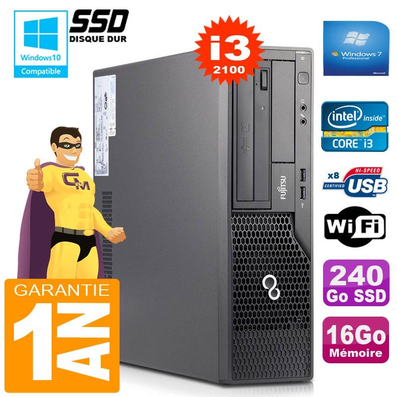 Fujitsu Esprimo E500 E85+ SFF Core i3-2100 16GB RAM 240GB SSD WiFi Windows 7