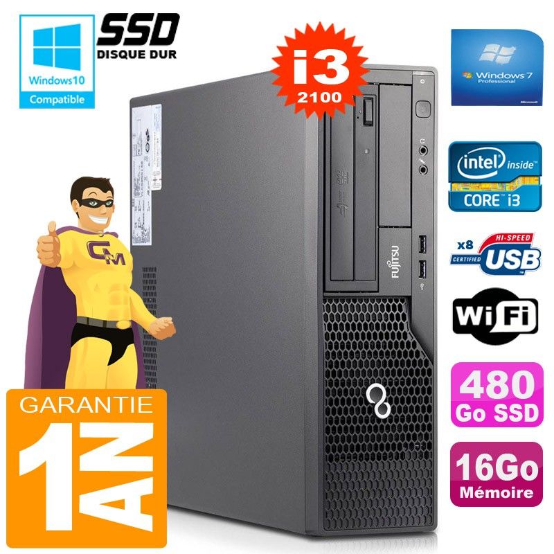 Fujitsu Esprimo E500 E85+ SFF Core i3-2100 16GB RAM 480GB SSD Wifi Windows 7