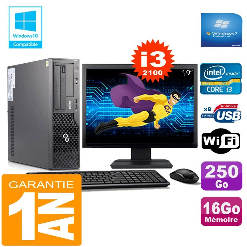 Fujitsu Esprimo E500 E85+ SFF Desktop - Intel Core i3-2100, 16GB RAM, 250GB SSD, WiFi, Windows 7 Pro