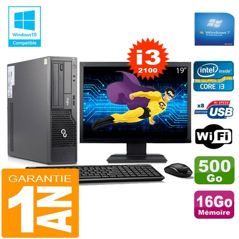 Fujitsu Esprimo E500 E85+ SFF Desktop PC - Intel Core i3-2100, 16GB RAM, 500GB HDD, WiFi, Windows 7 Pro