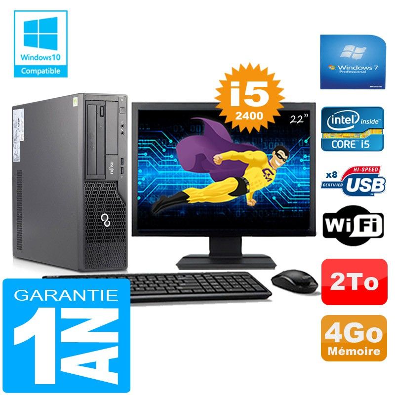 Fujitsu Esprimo E500 E85+ SFF Core i5-2400 4GB 2TB WiFi Windows 7 Pro 22" Screen