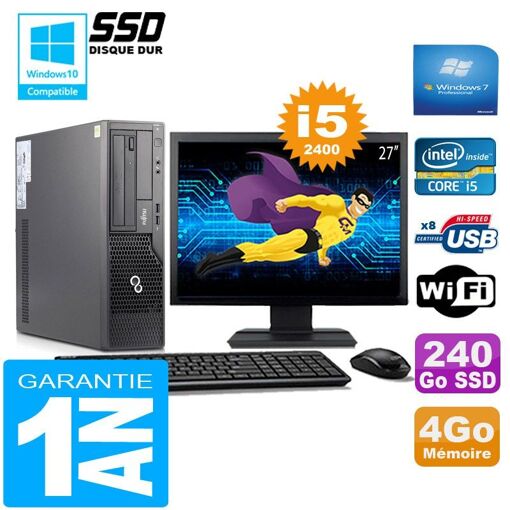 Ordenador de escritorio Fujitsu Esprimo E500 E85+ (Factor de forma pequeña) I5-2400 4GB 240GB SSD WiFi Windows 7 Profesional Pantalla de 27"