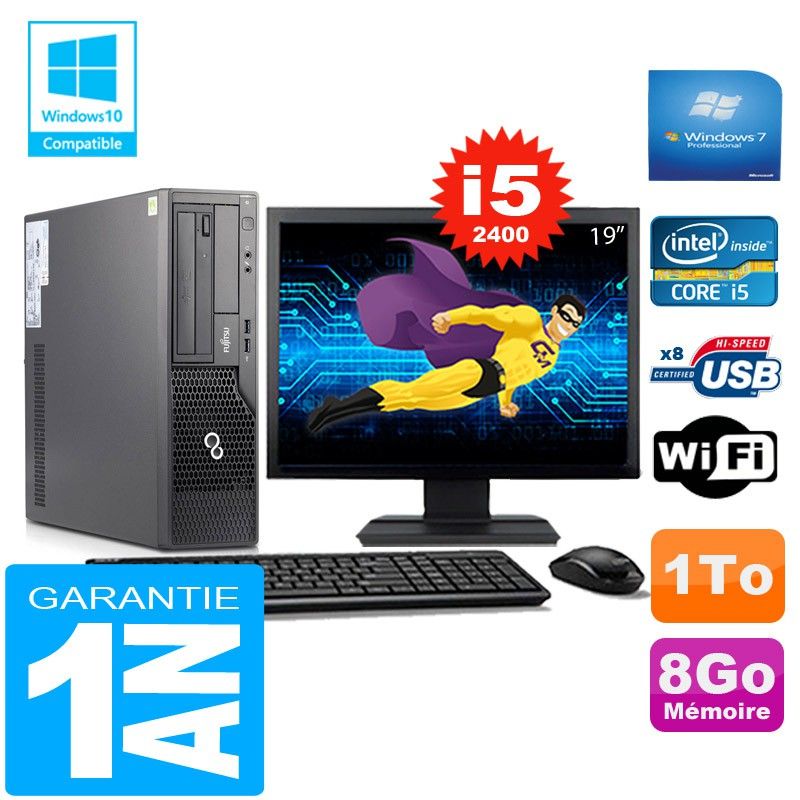 Fujitsu Esprimo E500 E85+ SFF Core i5-2400 8GB 1TB WiFi Windows 7 Pro 19" Screen