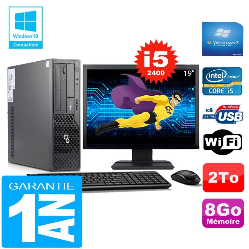 Fujitsu Esprimo E500 E85+ SFF Core i5-2400 8GB 2TB WiFi Windows 7 Pro 19" Screen