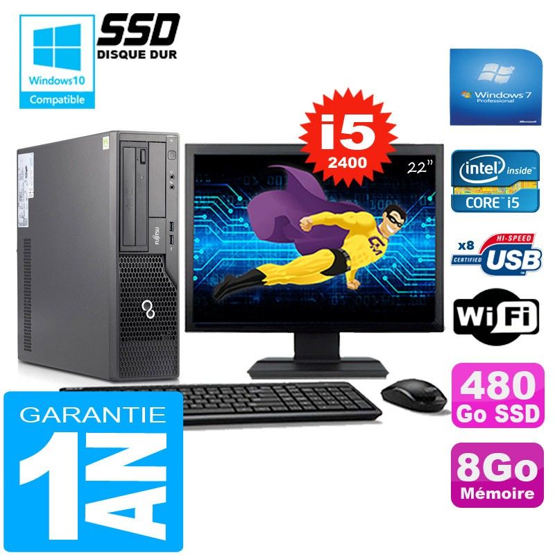 Fujitsu Esprimo E500 E85+ SFF Desktop PC - Core i5-2400, 8GB RAM, 480GB SSD, WiFi, Windows 7 Pro