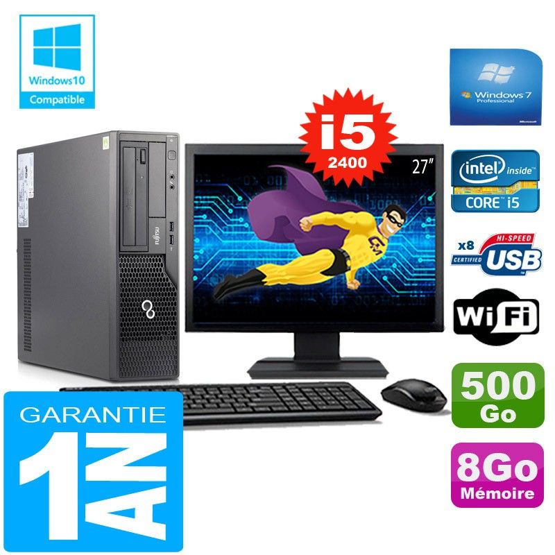 Fujitsu Esprimo E500 E85+ SFF Desktop PC - Intel Core i5-2400, 8GB RAM, 500GB HDD, WiFi, Windows 7 Pro