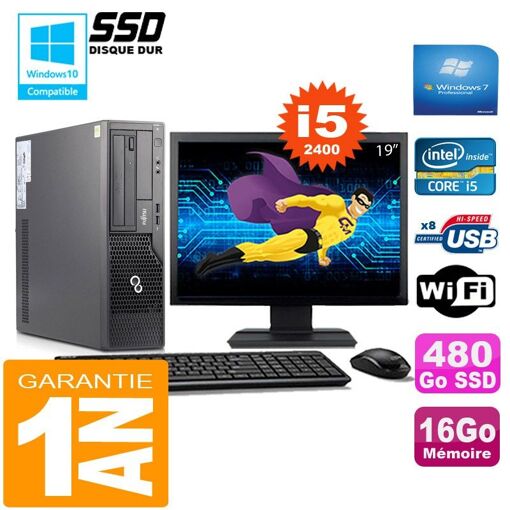 Fujitsu Esprimo E500 E85+ SFF Desktop PC - i5-2400, 16GB RAM, 480GB SSD, WiFi, Windows 7 Pro