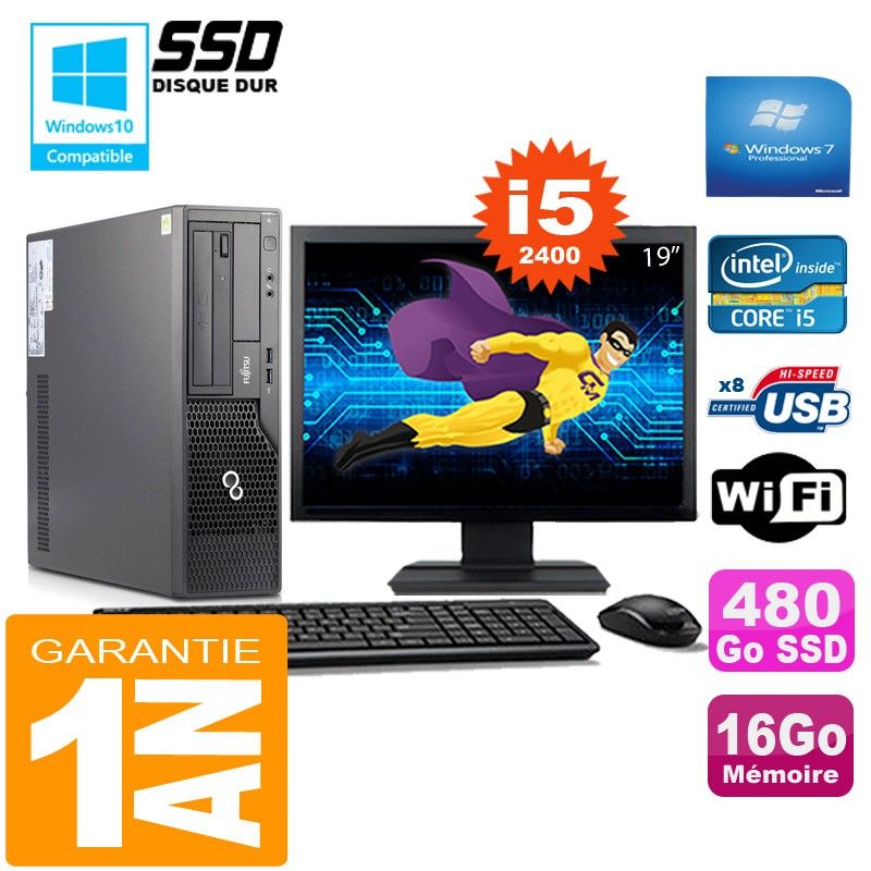 Ordinateur de bureau Fujitsu Esprimo E500 E85+ (Small Form Factor) - i5-2400, 16 Go de RAM, 480 Go SSD, Wi-Fi, Windows 7 Pro