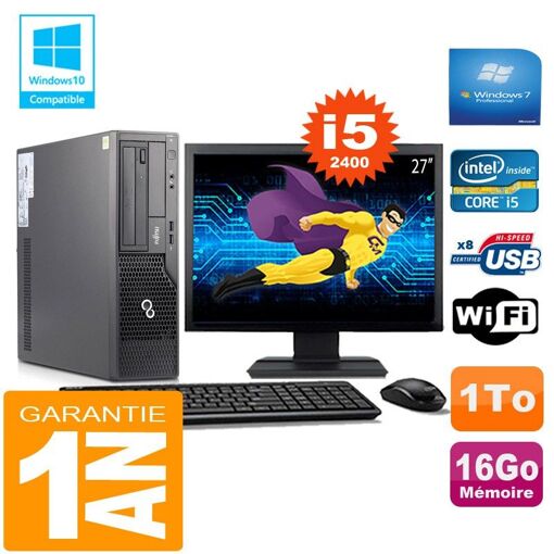 Fujitsu Esprimo E500 E85+ SFF Core i5-2400 16GB 1TB WiFi Windows 7 Pro 27" Monitor
