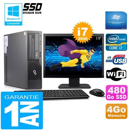 Fujitsu Esprimo E500 E85+ SFF Desktop - Intel Core i7-2600, 4GB RAM, 480GB SSD, WiFi, Windows 7 Pro
