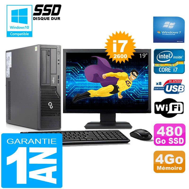 Fujitsu Esprimo E500 E85+ SFF Desktop - Intel Core i7-2600, 4GB RAM, 480GB SSD, WiFi, Windows 7 Pro