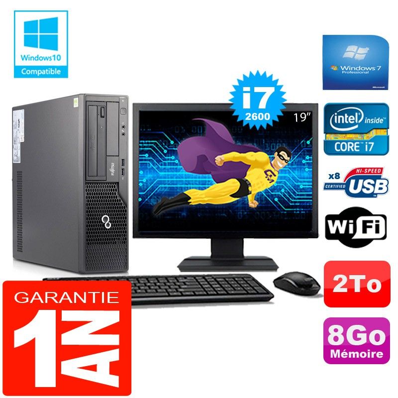 Fujitsu Esprimo E500 E85+ SFF Core i7-2600 8GB 2TB WiFi Windows 7 Pro 19" Screen