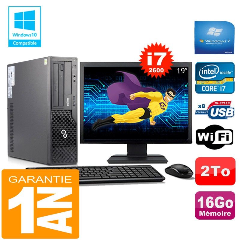 Fujitsu Esprimo E500 E85+ SFF Core i7-2600 16GB 2TB WiFi Windows 7 Pro 19" Screen