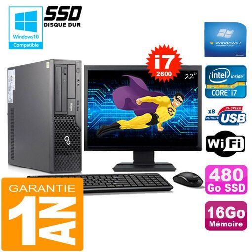 PC de sobremesa Fujitsu Esprimo E500 E85+ SFF - Procesador Intel Core i7-2600, 16GB RAM, 480GB SSD, WiFi, Windows 7 Pro