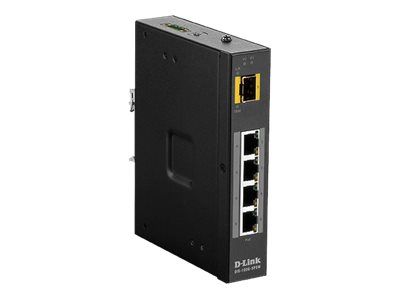 D-Link 100G-5PSW - Managed Switch - 4 x 10/100/1000 PoE+ + 1 x Gigabit SFP - DIN Rail Mount, Wall Mountable - PoE+ (120 W) - DC Voltage