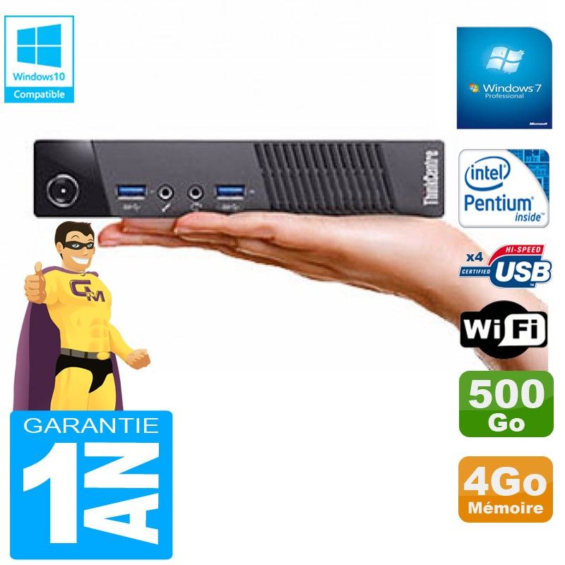 Lenovo Ultra Mini PC M73 USFF with Intel Pentium G3250T, 4GB RAM, 500GB HDD, WiFi, Windows 7 Pro