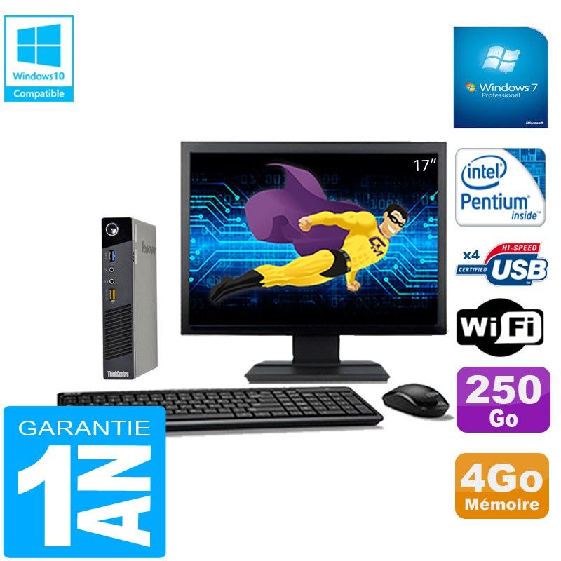 Lenovo M73 USFF Tiny PC - Pentium G3250T, 4GB RAM, 250GB HDD, WiFi, Windows 7 Pro