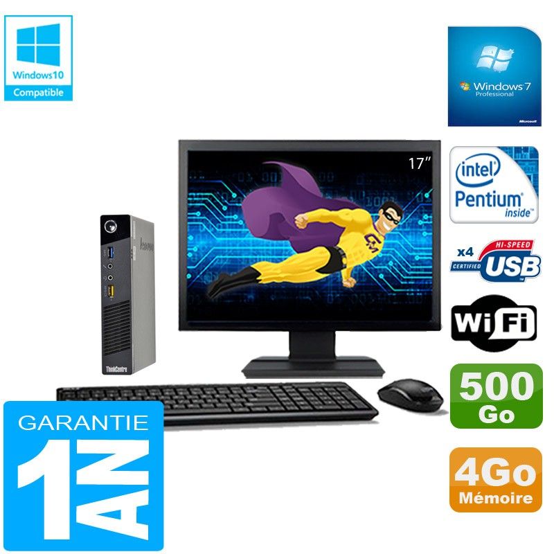 Lenovo Ultra Mini PC M73 USFF Tiny with Intel Pentium G3250T, 4GB RAM, 500GB HDD, WiFi, Windows 7 Pro