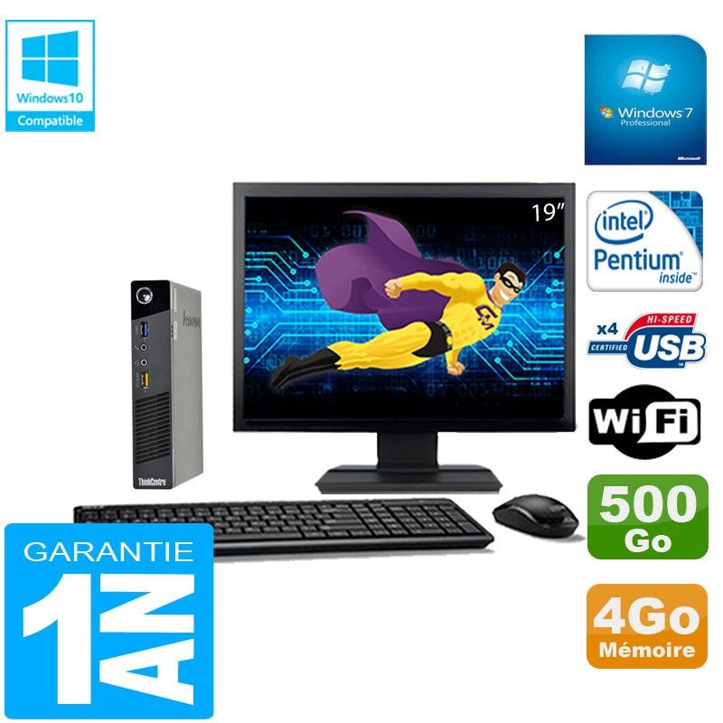 Lenovo M73 USFF Tiny PC - Intel Pentium G3250T, 4GB RAM, 500GB HDD, WiFi, Windows 7 Pro
