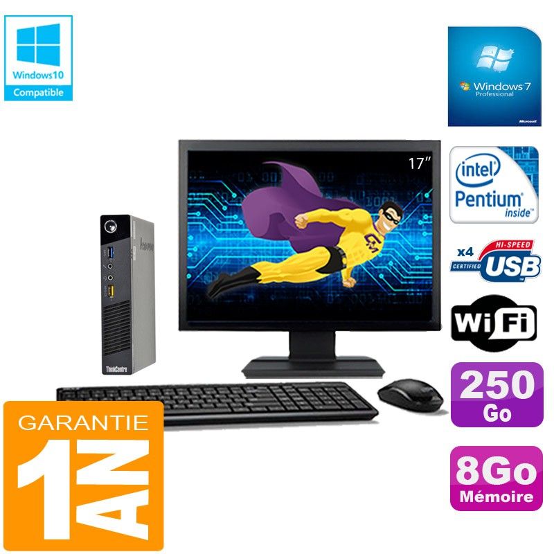 Lenovo Ultra Mini PC M73 USFF Tiny with Intel Pentium G3250T, 8GB RAM, 250GB HDD, WiFi, Windows 7 Pro