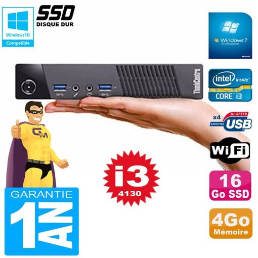 PC Mini Ultra Lenovo M73 USFF - Intel Core i3-4130, 4GB RAM, 16GB SSD, WiFi, Windows 7 Pro