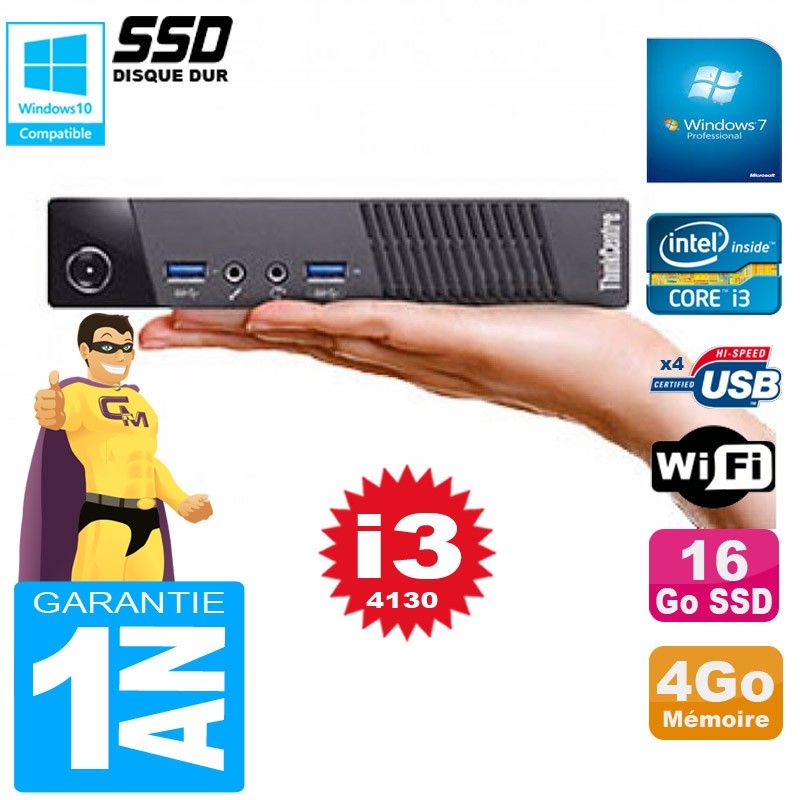 Lenovo M73 USFF Ultra Mini PC - Core i3-4130, 4GB RAM, 16GB SSD, WiFi, Windows 7 Pro