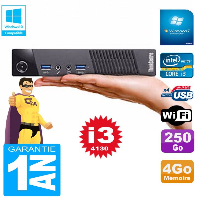 Lenovo M73 USFF Ultra-Mini PC - Core i3-4130, 4GB RAM, 250GB HDD, WiFi, Windows 7 Pro