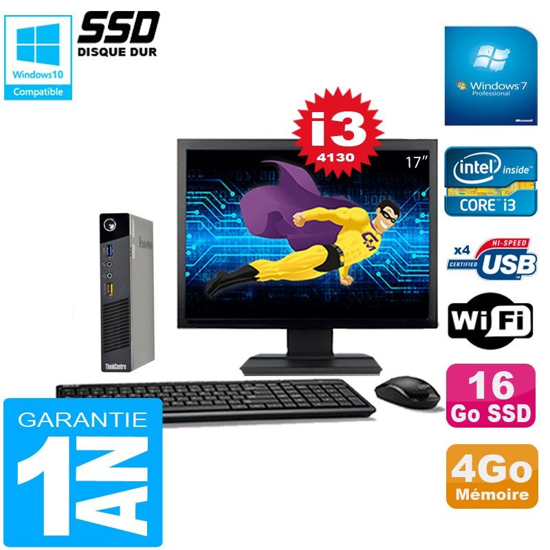 Lenovo M73 USFF Mini PC - Core i3, 4GB RAM, 16GB SSD, Wi-Fi, Windows 7 Pro