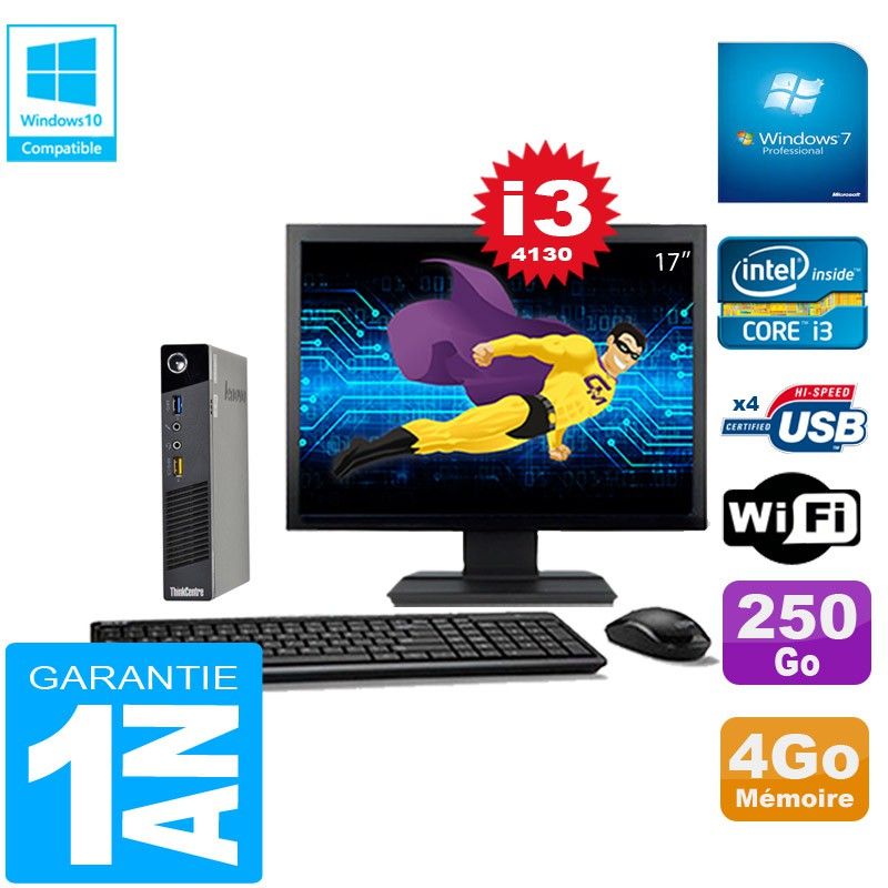 Lenovo M73 USFF Mini PC - Core i3-4130, 4GB RAM, 250GB HDD, WiFi, Windows 7 Pro