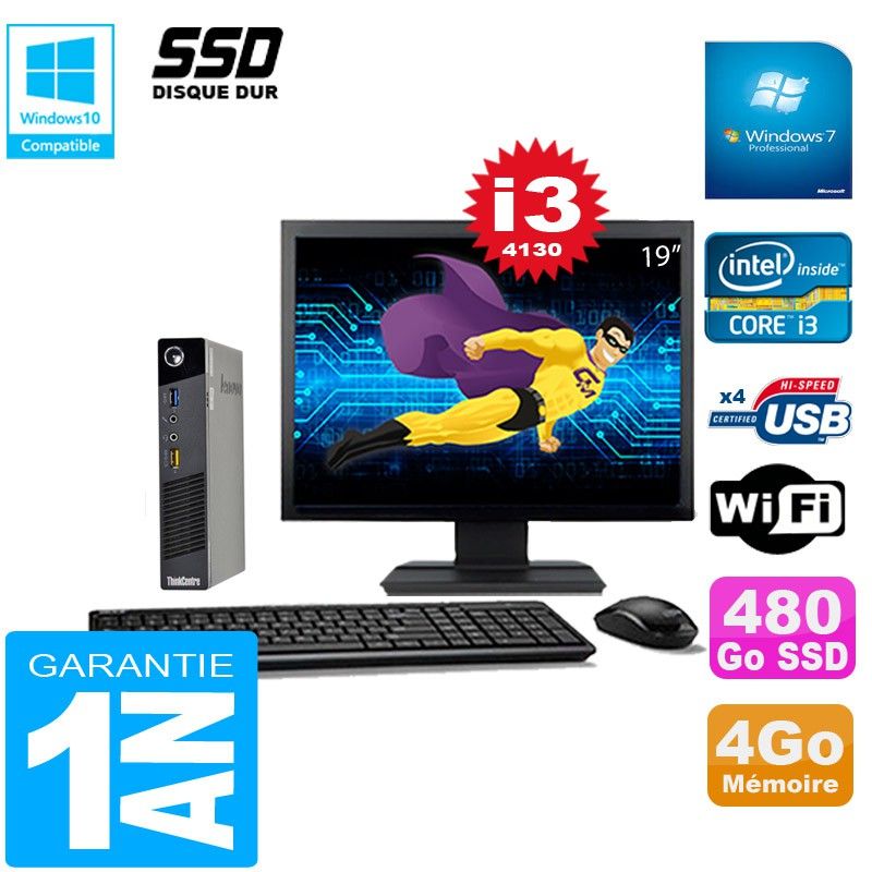 Lenovo M73 USFF Ultra-Mini PC - Core i3, 4GB RAM, 480GB SSD, WiFi, Windows 7 Pro