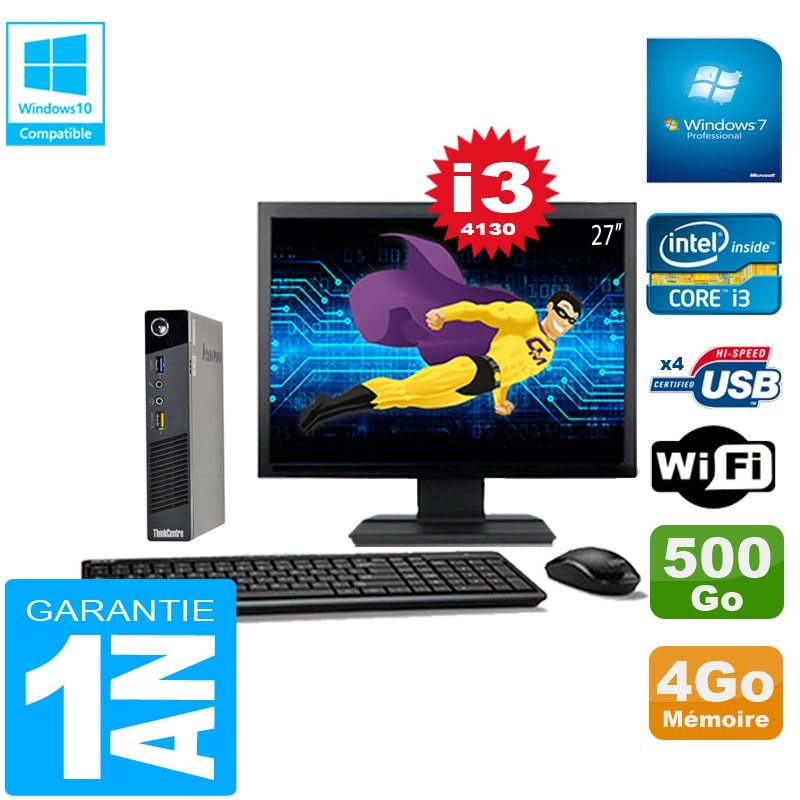Lenovo M73 USFF Mini PC - Core i3-4130, 4GB RAM, 500GB HDD, WiFi, Windows 7 Pro
