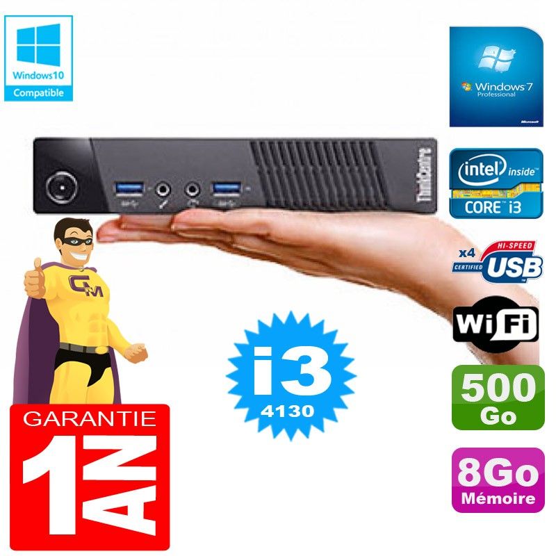 Lenovo M73 USFF Ultra-Mini PC - Core i3-4130, 8GB RAM, 500GB HDD, WiFi, Windows 7 Pro