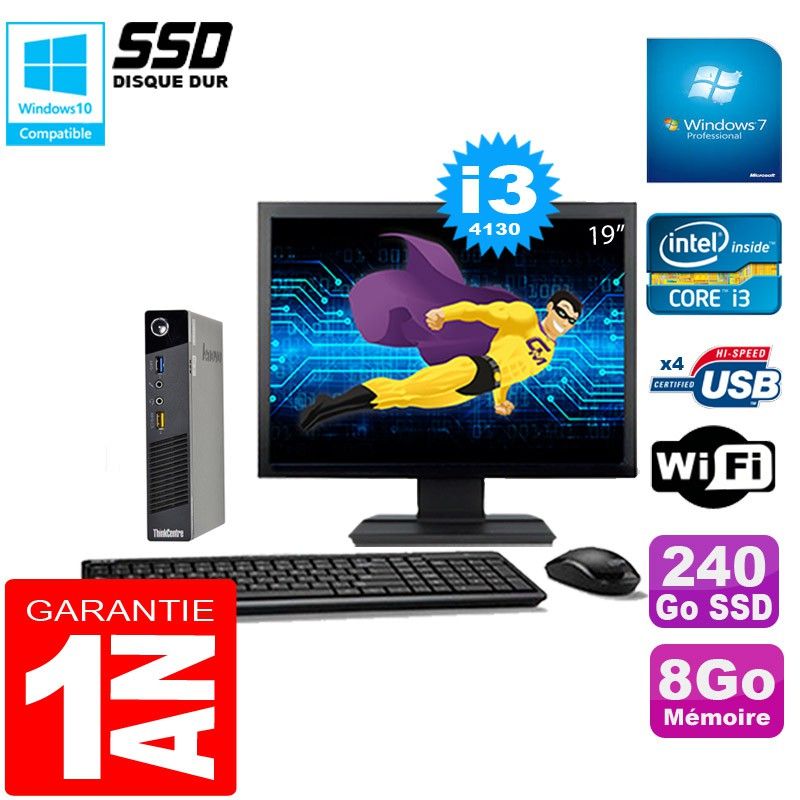 Lenovo M73 USFF Ultra-Mini PC - Core i3-4130, 8GB RAM, 240GB SSD, WiFi, Windows 7 Pro