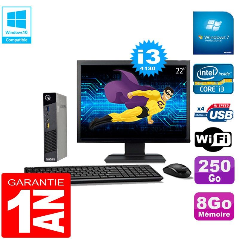 Lenovo M73 USFF Ultra Mini PC - Core i3-4130, 8GB RAM, 250GB HDD, WiFi, Windows 7 Pro