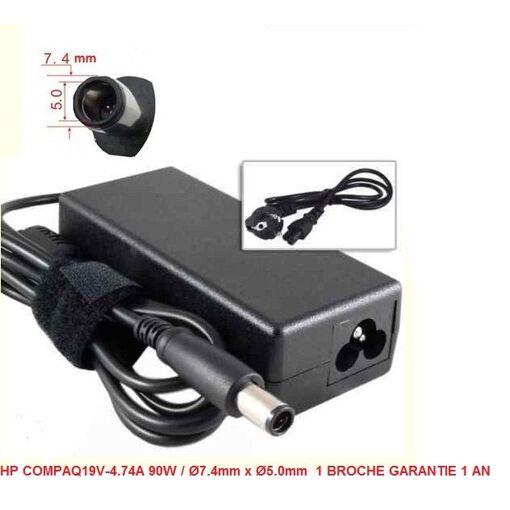 Adaptador de alimentación compatible HP 19V-4.74A 90W, 7.4mm x 5.0mm, 1 pin, garantía de 1 año