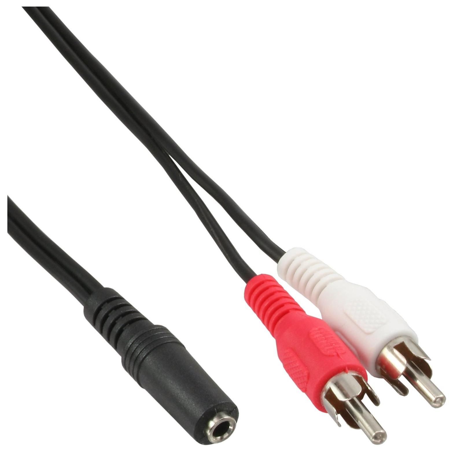 INTOS ELECTRONIC Audio Cable - 2 x RCA Male to Stereo Mini-Phone 3.5mm Female - 1m - Shielded - Black