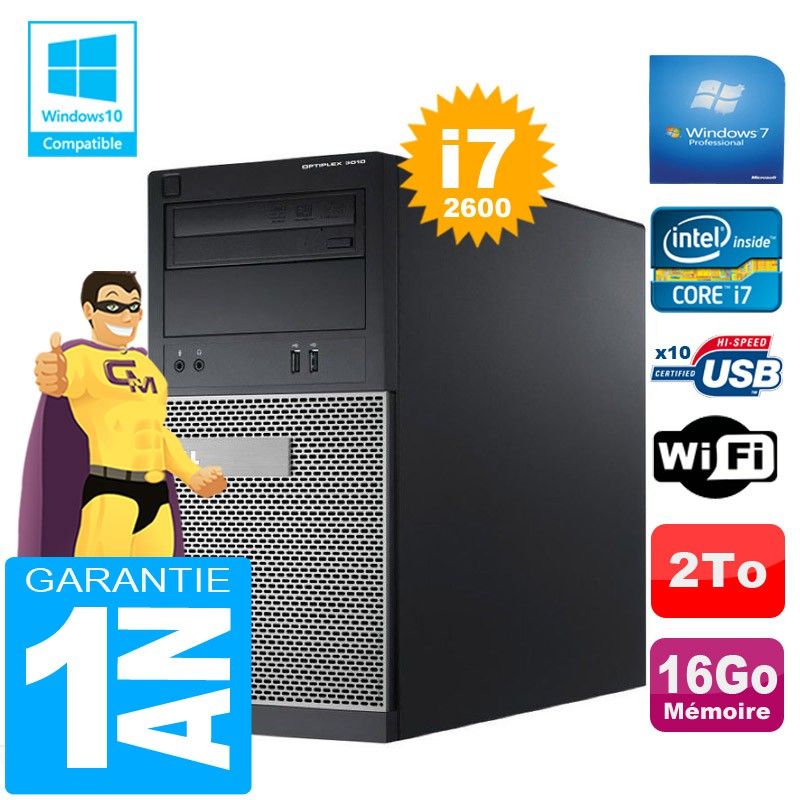 Dell Optiplex 9010 Tour PC - Core i7-2600, 16GB RAM, 2TB HDD, DVD Burner, WiFi, Windows 7 Pro