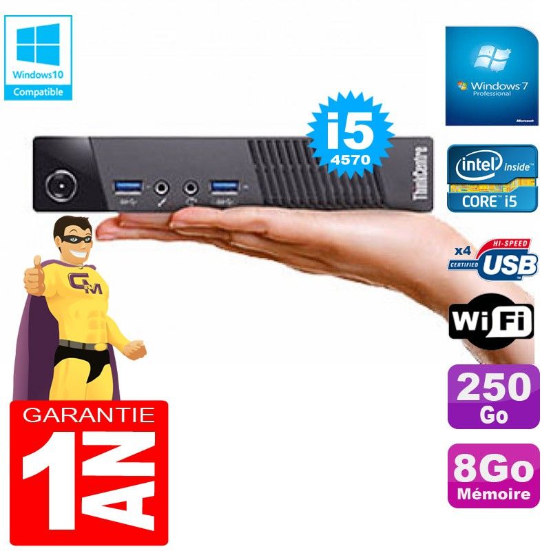 Lenovo M73 Ultra-Mini PC - Core i5, 8GB RAM, 250GB HDD, WiFi, Windows 7 Pro