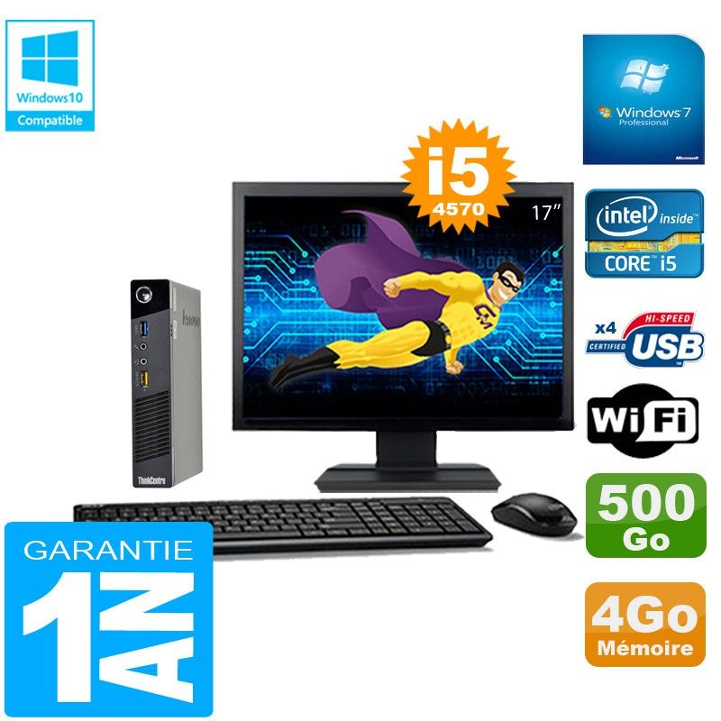 Lenovo M73 Ultra Mini PC - Core i5-4570, 4GB RAM, 500GB HDD, WiFi, Windows 7 Pro