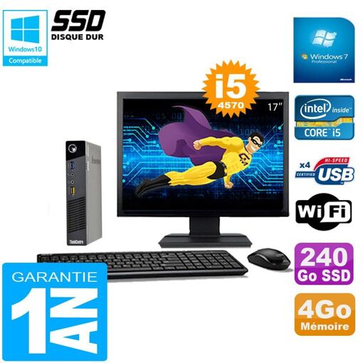 PC Mini Lenovo M73 - Procesador Intel Core i5-4570, 4 GB de RAM, 240 GB SSD, WiFi, Windows 7 Pro