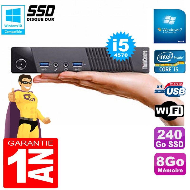 Lenovo Ultra Mini PC M73 USFF with Intel Core i5-4570, 8GB RAM, 240GB SSD, WiFi, Windows 7 Pro